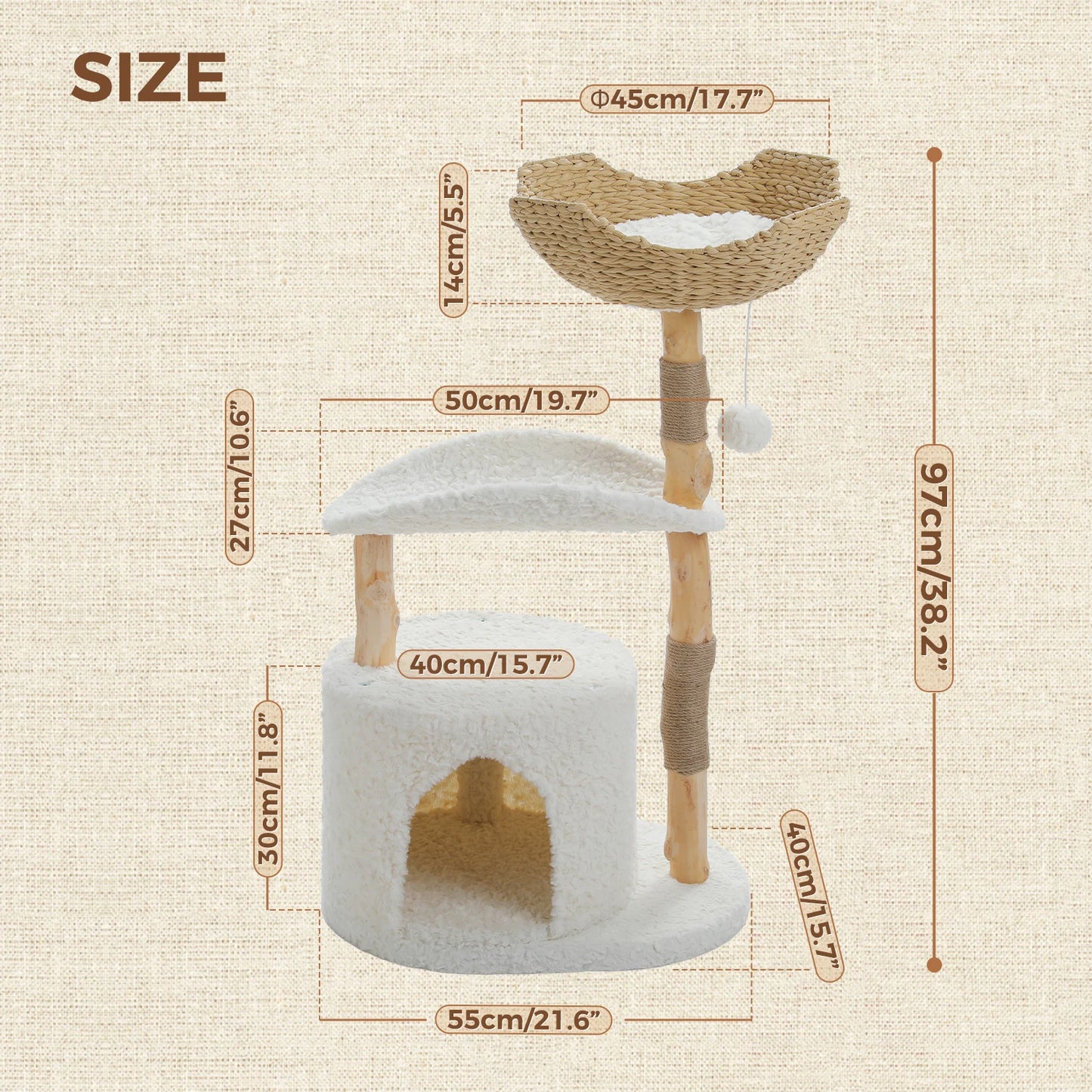 PEQULTI Solid Wood Cat Tree Tower With Condo And Perches