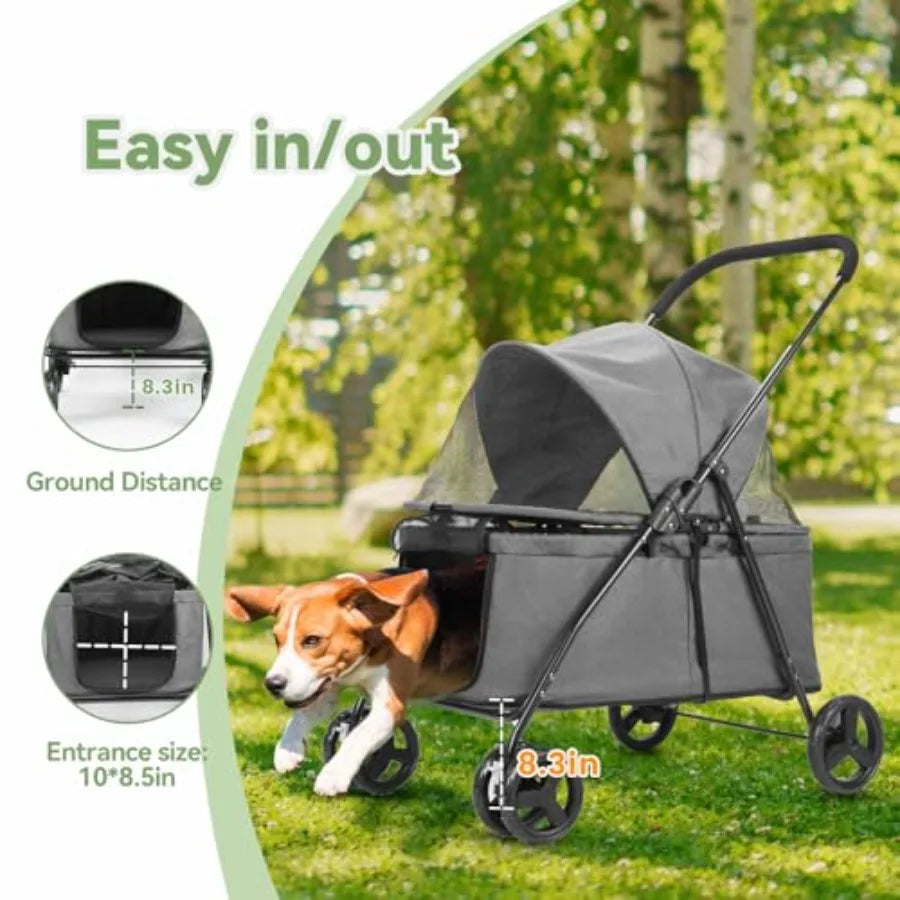 Dog Stroller For Medium Small Pets With Poop Bag Dispenser