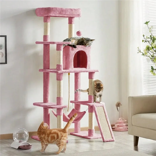 Durable Cat Tree With Plush Posts And Hammock For Cats